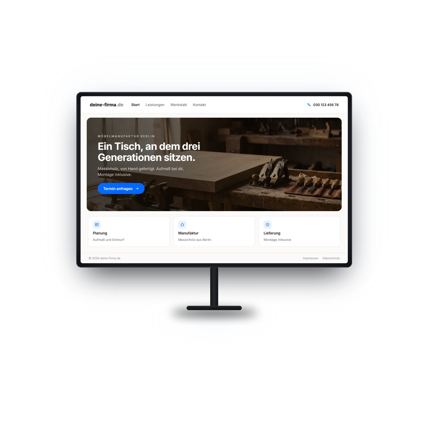 Monitor mit der Startseite einer Handwerks-Website